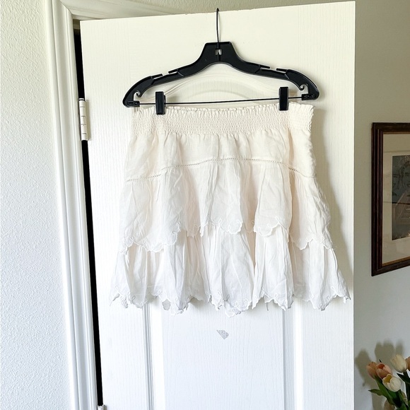 LoveShackFancy Donahue Tiered Ruffle Mini Skirt White Cotton XL NWT - Picture 2 of 10